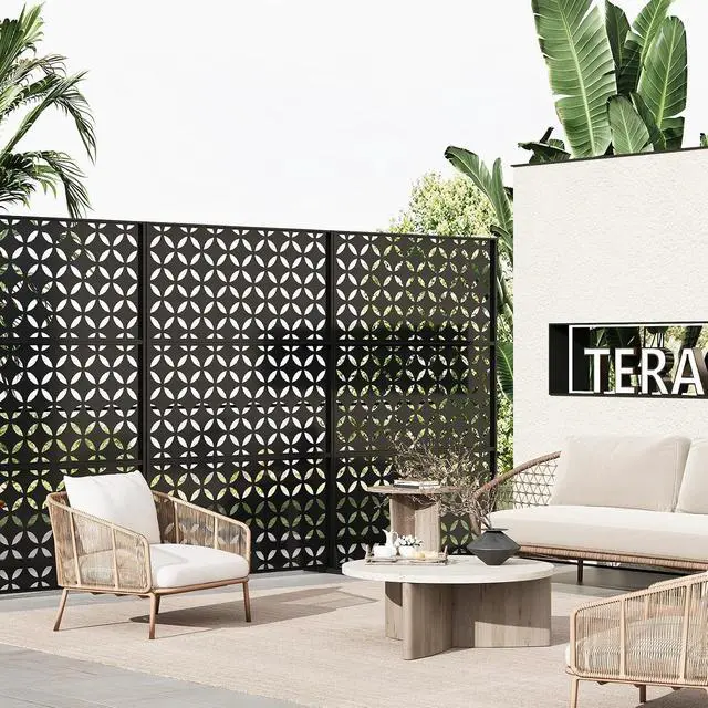 Alt view image 7 of 7 - Patikuin Metal Privacy Screen with Stand, Decorative Outdoor Room Divider Panels, Freestanding Patio Partition for Deck, Balcony, Garden, Indoor & Outdoor Use, Square Money