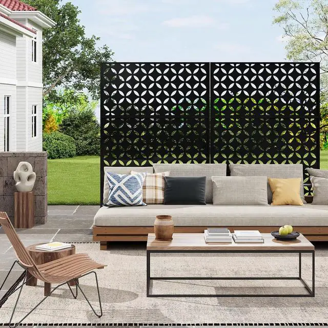 Alt view image 6 of 7 - Patikuin Metal Privacy Screen with Stand, Decorative Outdoor Room Divider Panels, Freestanding Patio Partition for Deck, Balcony, Garden, Indoor & Outdoor Use, Square Money