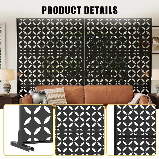 Alt view image 3 of 7 - Patikuin Metal Privacy Screen with Stand, Decorative Outdoor Room Divider Panels, Freestanding Patio Partition for Deck, Balcony, Garden, Indoor & Outdoor Use, Square Money