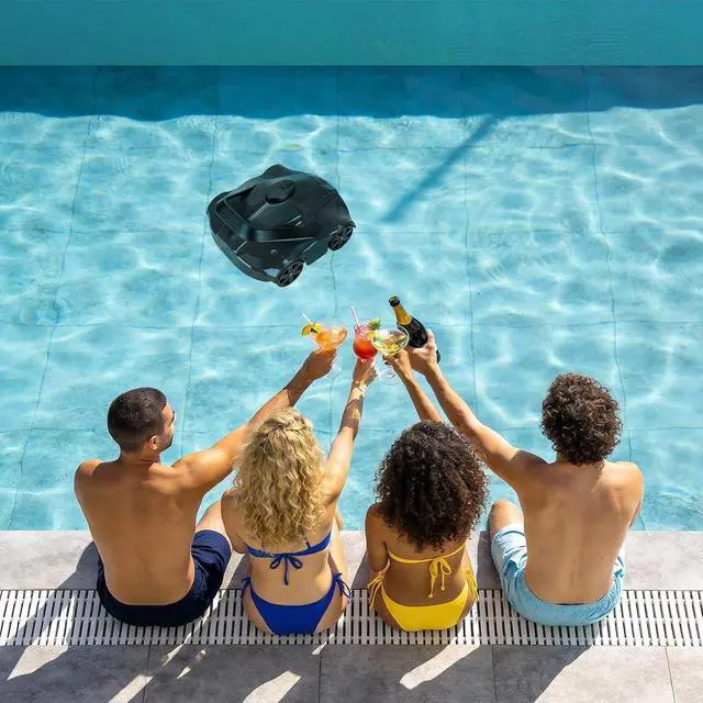 Alt view image 4 of 7 - Battery-Operated Robotic Pool Suction Cleaner 130-Min Runtime, Powerful Suction, Self-Parking, Efficient Filtration, Lightweight and Portable for Above Ground Flat Pools up to 860 Sq.Ft - Black