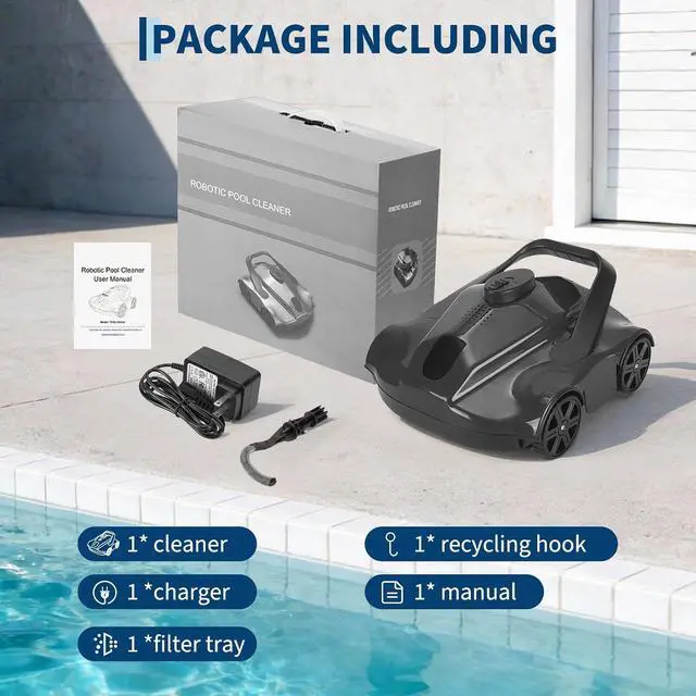 Alt view image 7 of 7 - Battery-Operated Robotic Pool Suction Cleaner 130-Min Runtime, Powerful Suction, Self-Parking, Efficient Filtration, Lightweight and Portable for Above Ground Flat Pools up to 860 Sq.Ft - Black