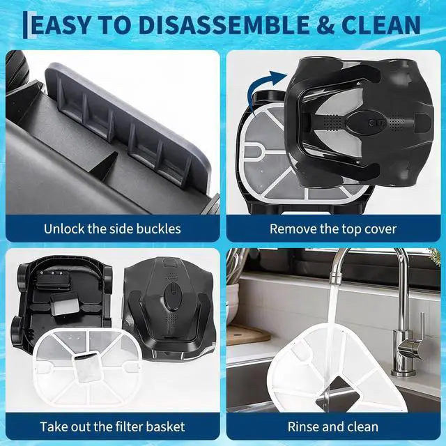 Alt view image 5 of 7 - Battery-Operated Robotic Pool Suction Cleaner 130-Min Runtime, Powerful Suction, Self-Parking, Efficient Filtration, Lightweight and Portable for Above Ground Flat Pools up to 860 Sq.Ft - Black