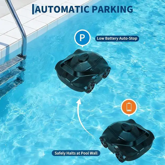 Alt view image 6 of 7 - Battery-Operated Robotic Pool Suction Cleaner 130-Min Runtime, Powerful Suction, Self-Parking, Efficient Filtration, Lightweight and Portable for Above Ground Flat Pools up to 860 Sq.Ft - Black