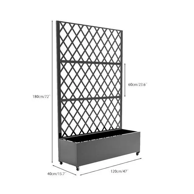 Alt view image 6 of 7 - Patikuin 72" Metal Raised Planter Box with Diamond Trellis & Lockable Wheels, Deep Galvanized Garden Bed with Privacy Screen & Drainage Holes, Black