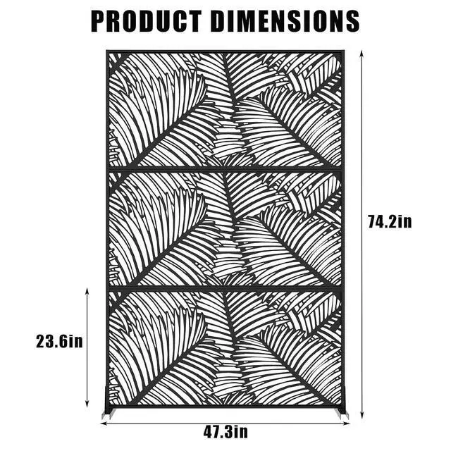 Alt view image 2 of 7 - Patikuin Metal Privacy Screen with Stand, Decorative Outdoor Room Divider Panels, Freestanding Patio Partition for Deck, Balcony, Garden, Indoor & Outdoor Use, Foliage Pattern