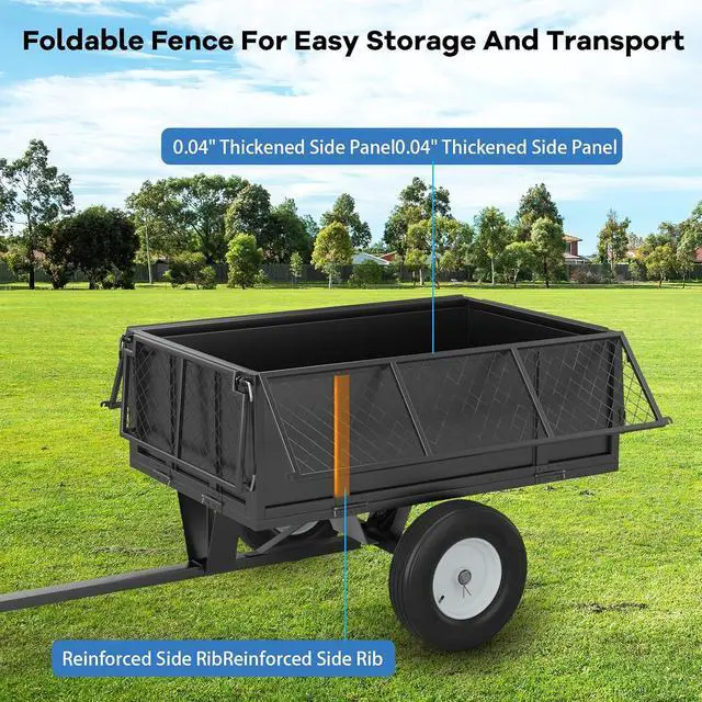 Alt view image 3 of 7 - patikuin Heavy Duty Utility Dump Cart 750 lbs Capacity, 17 Cu.Ft Steel Trailer, Collapsible Mesh Sides, Pneumatic Tires, Tow-Behind Wagon for Lawn Tractor, ATV, UTV Versatile for Yard, Lawn &