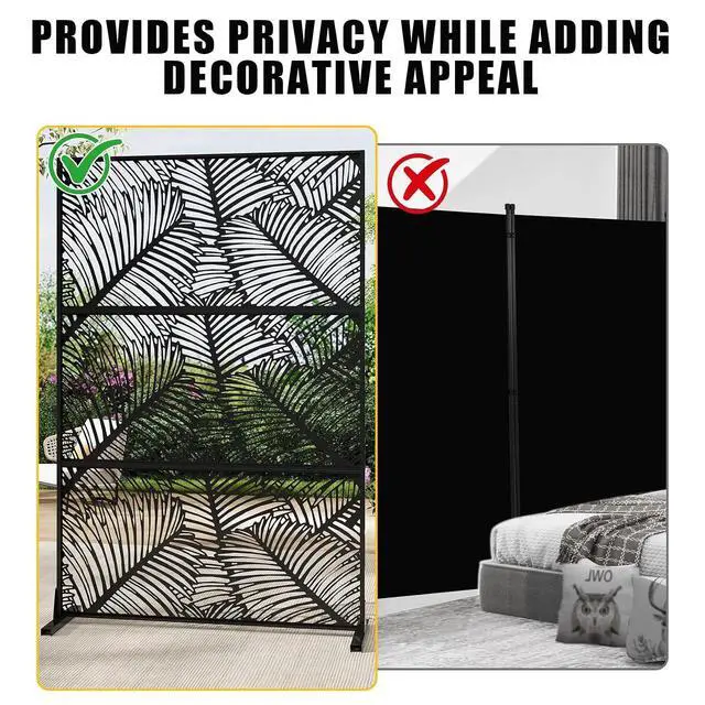 Alt view image 5 of 7 - Patikuin Metal Privacy Screen with Stand, Decorative Outdoor Room Divider Panels, Freestanding Patio Partition for Deck, Balcony, Garden, Indoor & Outdoor Use, Foliage Pattern
