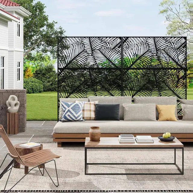 Alt view image 4 of 7 - Patikuin Metal Privacy Screen with Stand, Decorative Outdoor Room Divider Panels, Freestanding Patio Partition for Deck, Balcony, Garden, Indoor & Outdoor Use, Foliage Pattern