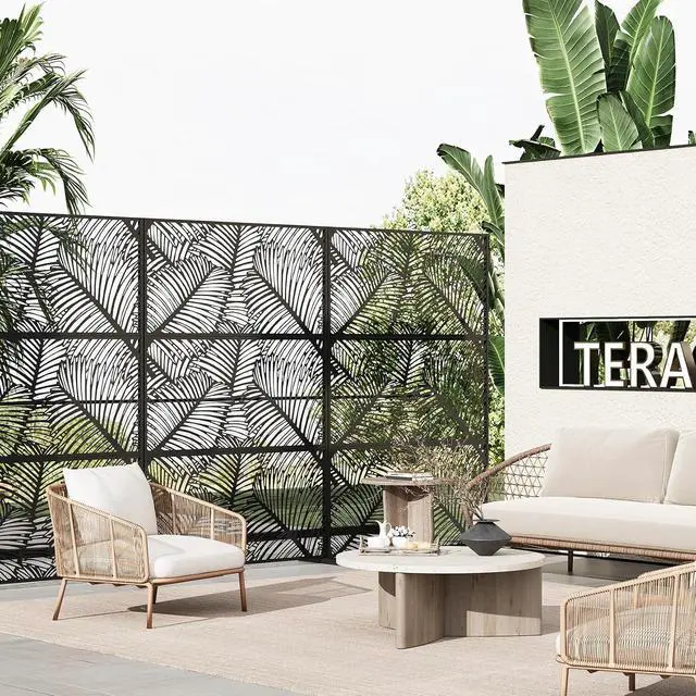 Alt view image 6 of 7 - Patikuin Metal Privacy Screen with Stand, Decorative Outdoor Room Divider Panels, Freestanding Patio Partition for Deck, Balcony, Garden, Indoor & Outdoor Use, Foliage Pattern