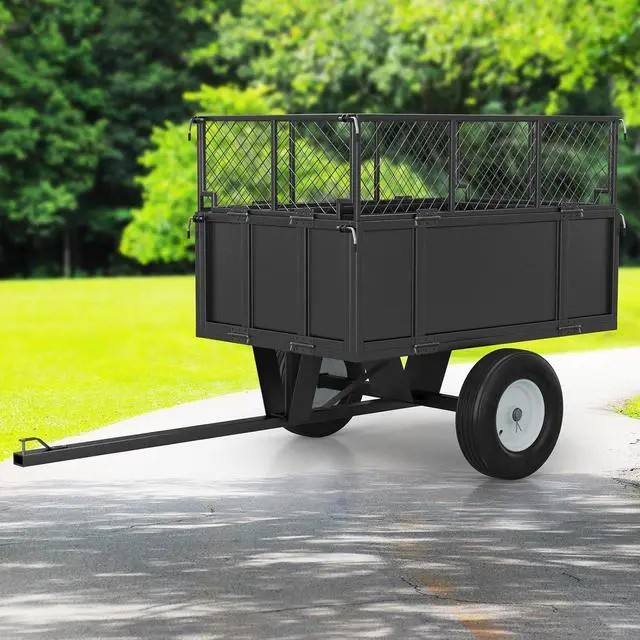 Alt view image 5 of 7 - patikuin Heavy Duty Utility Dump Cart 750 lbs Capacity, 17 Cu.Ft Steel Trailer, Collapsible Mesh Sides, Pneumatic Tires, Tow-Behind Wagon for Lawn Tractor, ATV, UTV Versatile for Yard, Lawn &