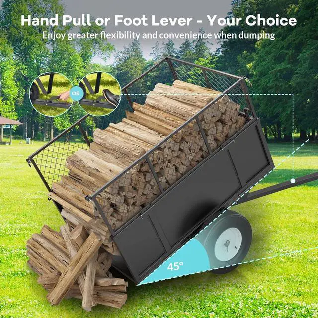 Alt view image 6 of 7 - patikuin Heavy Duty Utility Dump Cart 750 lbs Capacity, 17 Cu.Ft Steel Trailer, Collapsible Mesh Sides, Pneumatic Tires, Tow-Behind Wagon for Lawn Tractor, ATV, UTV Versatile for Yard, Lawn &