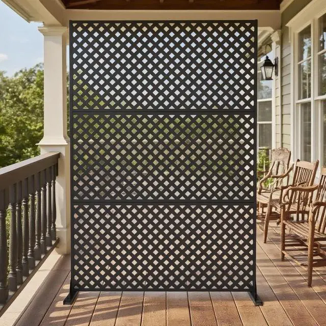 Alt view image 2 of 7 - Patikuin Metal Privacy Screen Outdoor, Freestanding Galvanized Steel Panel | 70"x47", galvanized steel, rustproof, freestanding with stable base, laser-cut pattern, 3 panels, for patio/balcony/garden