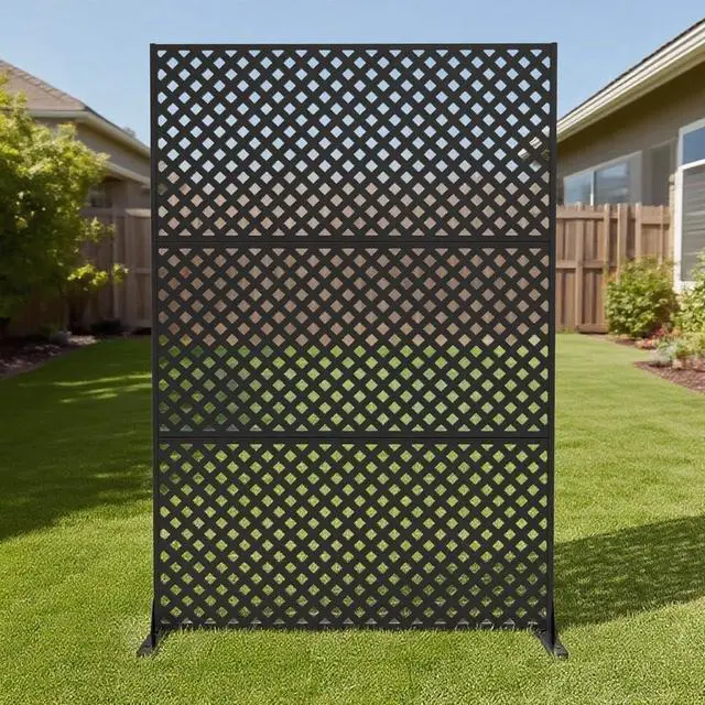Alt view image 4 of 7 - Patikuin Metal Privacy Screen Outdoor, Freestanding Galvanized Steel Panel | 70"x47", galvanized steel, rustproof, freestanding with stable base, laser-cut pattern, 3 panels, for patio/balcony/garden