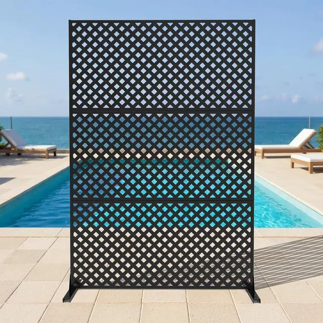 Main image of Patikuin Metal Privacy Screen Outdoor, Freestanding Galvanized Steel Panel | 70"x47", galvanized steel, rustproof, freestanding with stable base, laser-cut pattern, 3 panels, for patio/balcony/garden