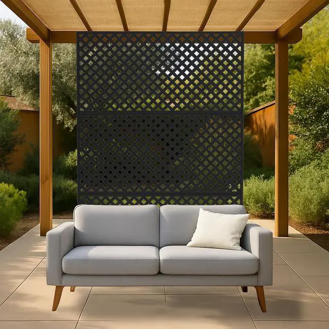 Alt view image 5 of 7 - Patikuin Metal Privacy Screen Outdoor, Freestanding Galvanized Steel Panel | 70"x47", galvanized steel, rustproof, freestanding with stable base, laser-cut pattern, 3 panels, for patio/balcony/garden