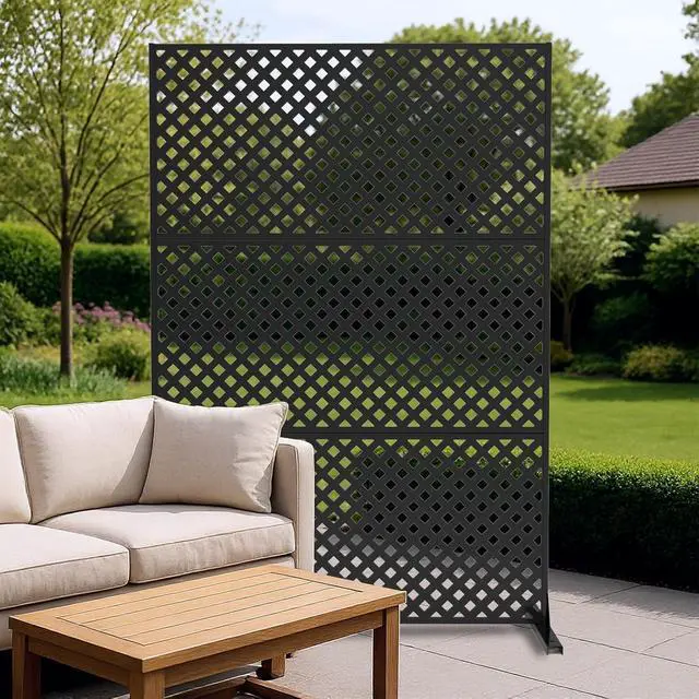 Alt view image 3 of 7 - Patikuin Metal Privacy Screen Outdoor, Freestanding Galvanized Steel Panel | 70"x47", galvanized steel, rustproof, freestanding with stable base, laser-cut pattern, 3 panels, for patio/balcony/garden