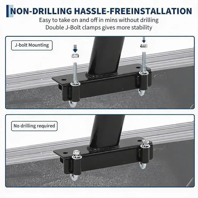 Alt view image 7 of 7 - Heavy Duty Adjustable Aluminum Truck Ladder Rack for Pickup Bed 1000 lbs Capacity, 35-71 Inch, Global No-Drill Fit, 8 J-Bolts, Iron Legs Fits Ford, Chevrolet, Toyota, RAM, Kayaks, Ladders,