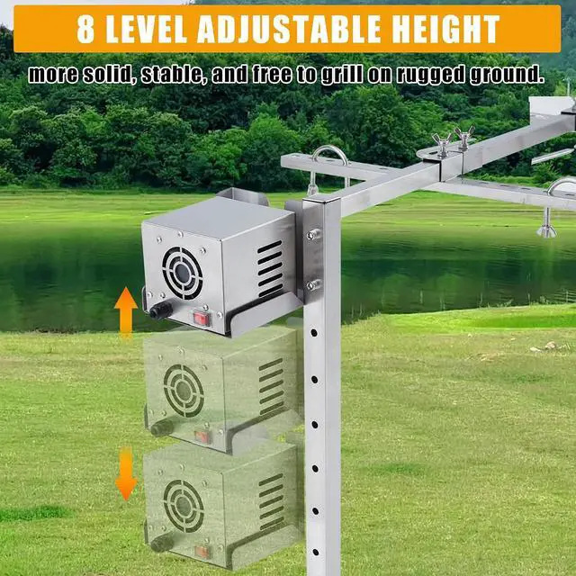 Alt view image 4 of 7 - Patikuin Heavy-Duty Stainless Steel Rotisserie Charcoal Grill, 132LB Capacity, Dual 50W Motors, 8-Level Adjustable Spit for Whole Pig Lamb Chicken, Outdoor BBQ & Large Events