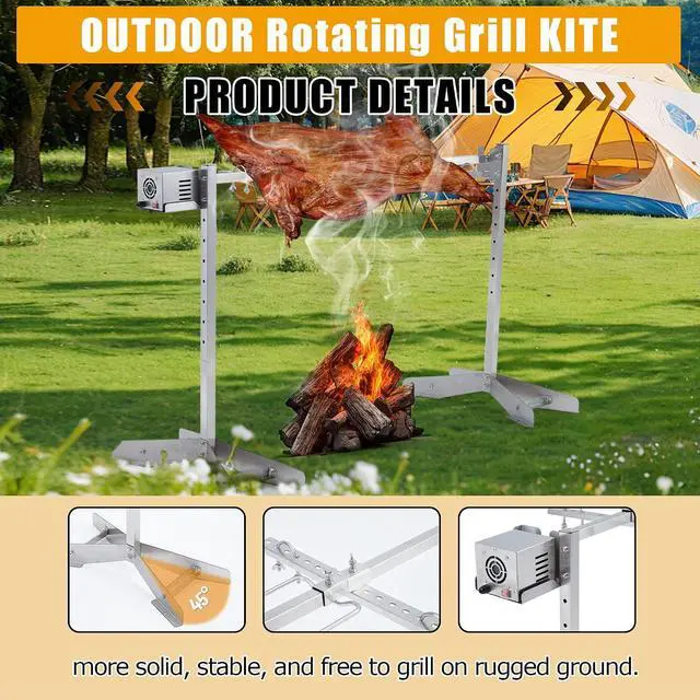 Alt view image 5 of 7 - Patikuin Heavy-Duty Stainless Steel Rotisserie Charcoal Grill, 132LB Capacity, Dual 50W Motors, 8-Level Adjustable Spit for Whole Pig Lamb Chicken, Outdoor BBQ & Large Events