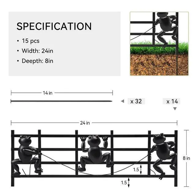 Alt view image 3 of 7 - Patikuin Frog Design Metal Garden Fence Panels, 15 Pack Rustproof Animal Barrier, No-Dig Decorative Landscape Edge for Patio, Yard, Flower Beds