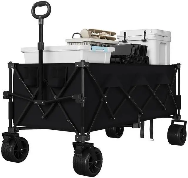 Main image of Patikuin 52" Extra Long Collapsible Wagon Cart, 460lbs Heavy Duty Foldable Utility Wagon with All-Terrain Wheels, Iron Frame Portable Garden Cart for Beach Camping Shopping
