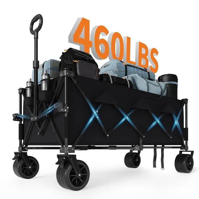 Alt view image 2 of 7 - Patikuin 52" Extra Long Collapsible Wagon Cart, 460lbs Heavy Duty Foldable Utility Wagon with All-Terrain Wheels, Iron Frame Portable Garden Cart for Beach Camping Shopping