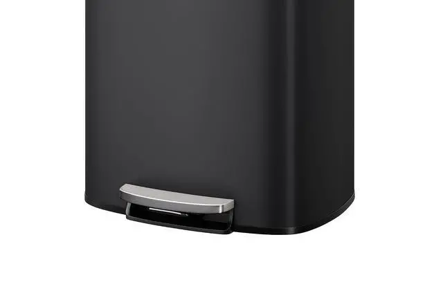 Alt view image 4 of 7 - Patikuin 13 gal & 2.6 gal Metal Trash Can Combo Set, Stainless Steel Step-on Garbage Can with Soft-Close Lid, Removable Inner Bucket, Slim Design for Kitchen & Bathroom, Black