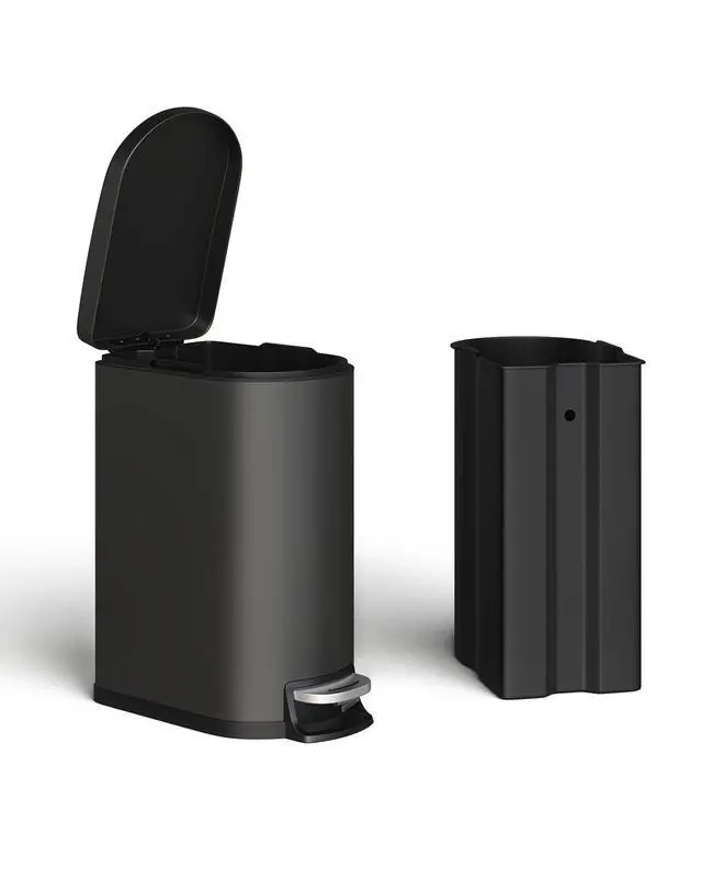 Alt view image 7 of 7 - Patikuin 13 gal & 2.6 gal Metal Trash Can Combo Set, Stainless Steel Step-on Garbage Can with Soft-Close Lid, Removable Inner Bucket, Slim Design for Kitchen & Bathroom, Black
