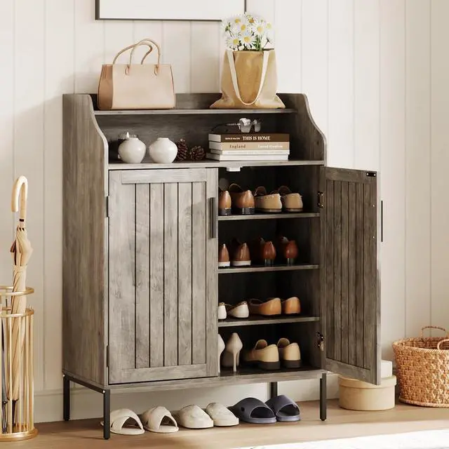 Main image of Patikuin Shoe Storage Cabinet for Entryway, 5-Tier Gray Shoes Cabinet w/Doors and 3 Adjustable Shelves, 41" Tall Wood Shoe Rack for Closet, Modern Shoes Organizer for Entryway, Hallway, Living Room