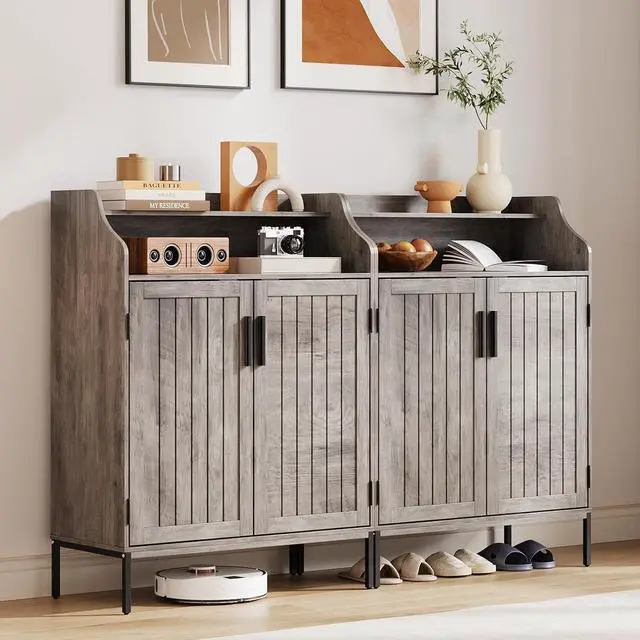 Alt view image 7 of 7 - Patikuin Shoe Storage Cabinet for Entryway, 5-Tier Gray Shoes Cabinet w/Doors and 3 Adjustable Shelves, 41" Tall Wood Shoe Rack for Closet, Modern Shoes Organizer for Entryway, Hallway, Living Room