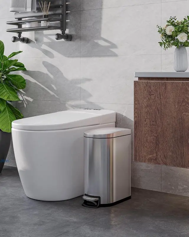 Alt view image 5 of 7 - Patikuin 13 gal & 2.6 gal Metal Trash Can Combo Set, Stainless Steel Step-on Garbage Can with Soft-Close Lid, Removable Inner Bucket, Slim Design for Kitchen & Bathroom, Silver