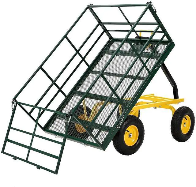 Main image of Patikuin Heavy Duty Steel Garden Cart, 1500 Lbs Capacity 3-in-1 Utility Wagon, 13" All-Terrain Wheels, Removable Side Panels, Towable Trailer for Lawn, Yard, Farm, Tools, Firewood, Green
