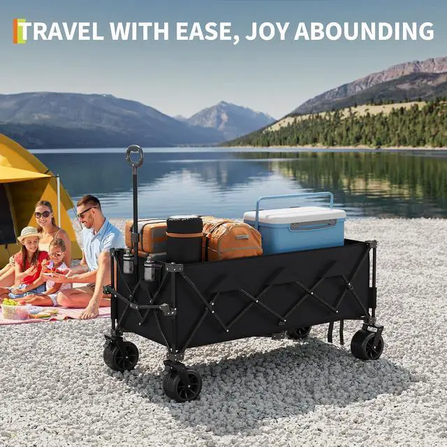 Alt view image 6 of 7 - Patikuin 52" Extra Long Collapsible Wagon Cart, 460lbs Heavy Duty Foldable Utility Wagon with All-Terrain Wheels, Iron Frame Portable Garden Cart for Beach Camping Shopping