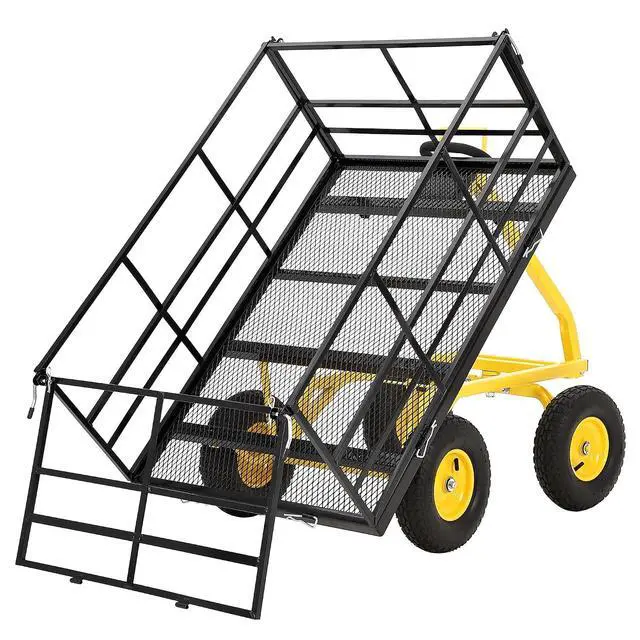 Alt view image 6 of 7 - Patikuin Heavy Duty Steel Garden Cart, 1500 Lbs Capacity 3-in-1 Utility Wagon, 13" All-Terrain Wheels, Removable Side Panels, Towable Trailer for Lawn, Yard, Farm, Tools, Firewood, Black