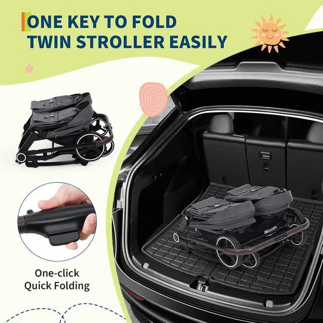 Alt view image 3 of 7 - Double Stroller for Newborn and Toddler, Tandem Strollers with Lightweight Compact Fold, Adjustable Cancline & Canopy, Parent Cup Holders, for Twins Infant Toddler Kids Travel
