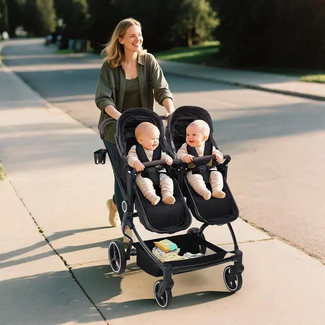 Alt view image 7 of 7 - Double Stroller for Newborn and Toddler, Tandem Strollers with Lightweight Compact Fold, Adjustable Cancline & Canopy, Parent Cup Holders, for Twins Infant Toddler Kids Travel