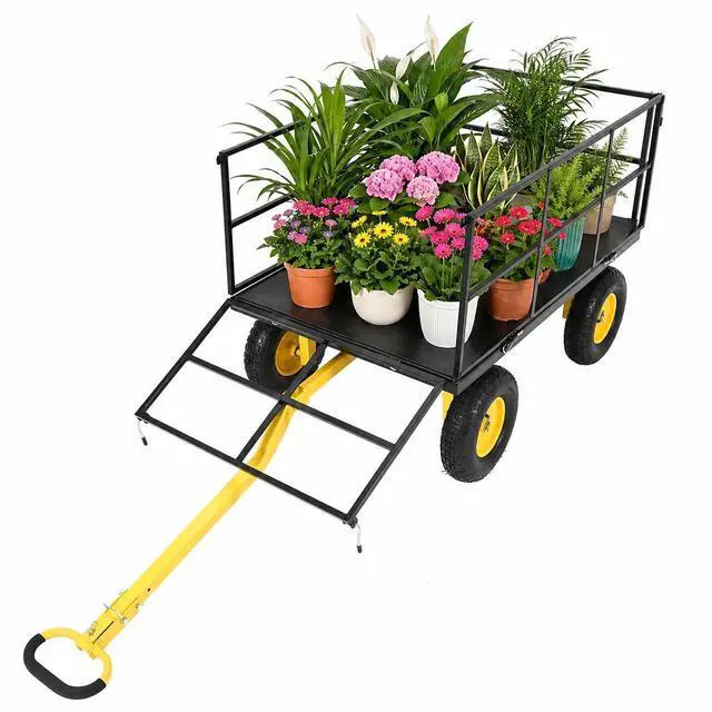 Main image of Patikuin 1500 Lbs Heavy Duty Steel Garden Cart, 3-in-1 Utility Wagon with Removable Mesh Sides, 13" All-Terrain Tires for Yard, Lawn & Farm, Black