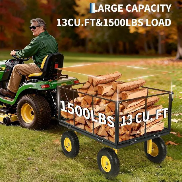 Alt view image 4 of 7 - Patikuin 1500 Lbs Heavy Duty Steel Garden Cart, 3-in-1 Utility Wagon with Removable Mesh Sides, 13" All-Terrain Tires for Yard, Lawn & Farm, Black