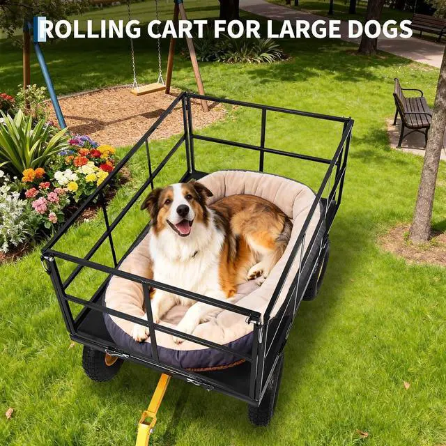 Alt view image 5 of 7 - Patikuin 1500 Lbs Heavy Duty Steel Garden Cart, 3-in-1 Utility Wagon with Removable Mesh Sides, 13" All-Terrain Tires for Yard, Lawn & Farm, Black