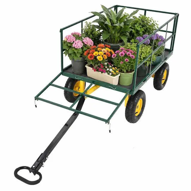 Main image of Patikuin 1500 Lbs Heavy Duty Steel Garden Cart, 3-in-1 Utility Wagon with Removable Mesh Sides, 13" All-Terrain Tires for Yard, Lawn & Farm, Dark Green