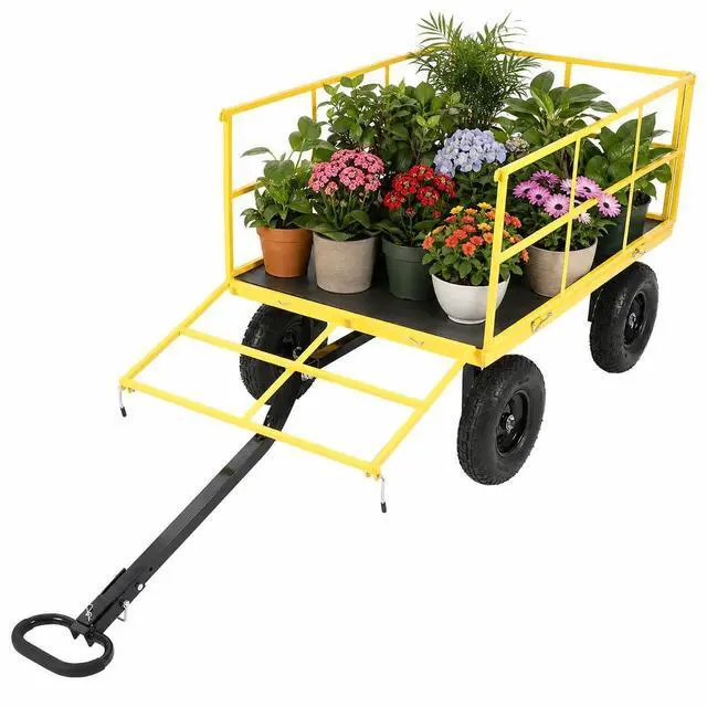Main image of Patikuin 1500 Lbs Heavy Duty Steel Garden Cart, 3-in-1 Utility Wagon with Removable Mesh Sides, 13" All-Terrain Tires for Yard, Lawn & Farm, Yellow