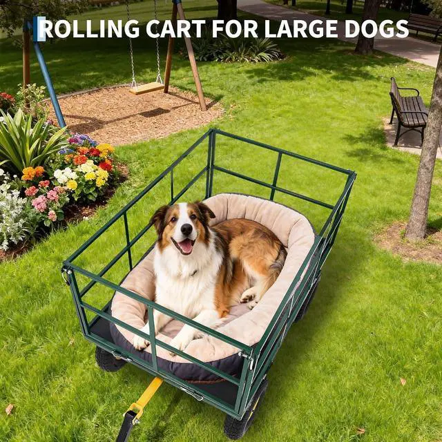 Alt view image 5 of 7 - Patikuin 1500 Lbs Heavy Duty Steel Garden Cart, 3-in-1 Utility Wagon with Removable Mesh Sides, 13" All-Terrain Tires for Yard, Lawn & Farm, Dark Green