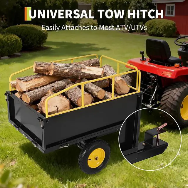 Alt view image 5 of 7 - Patikuin Heavy Duty 750 Lbs 17 Cu.Ft Steel Dump Cart Trailer, Utility Garden Yard Wagon for ATV, UTV, Tractor with Removable Sides, All-Terrain Tires
