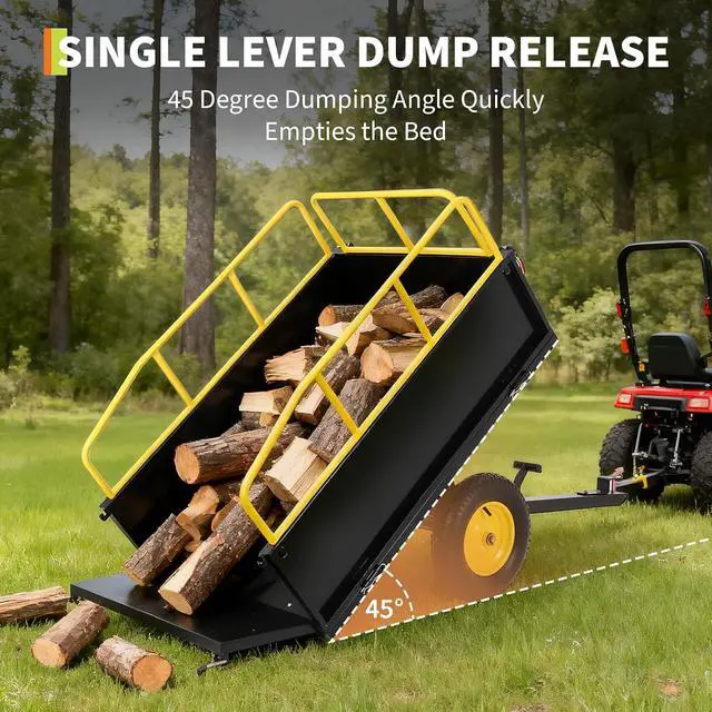 Alt view image 7 of 7 - Patikuin Heavy Duty 750 Lbs 17 Cu.Ft Steel Dump Cart Trailer, Utility Garden Yard Wagon for ATV, UTV, Tractor with Removable Sides, All-Terrain Tires