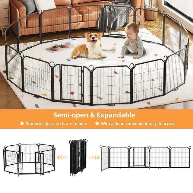 Alt view image 2 of 7 - Patikuin Heavy Duty Anti-Rust Metal Dog Playpen, 16 Panel Exercise Fence with Gate, Collapsible Portable Pet Pen for Indoor/Outdoor, 24" Heights