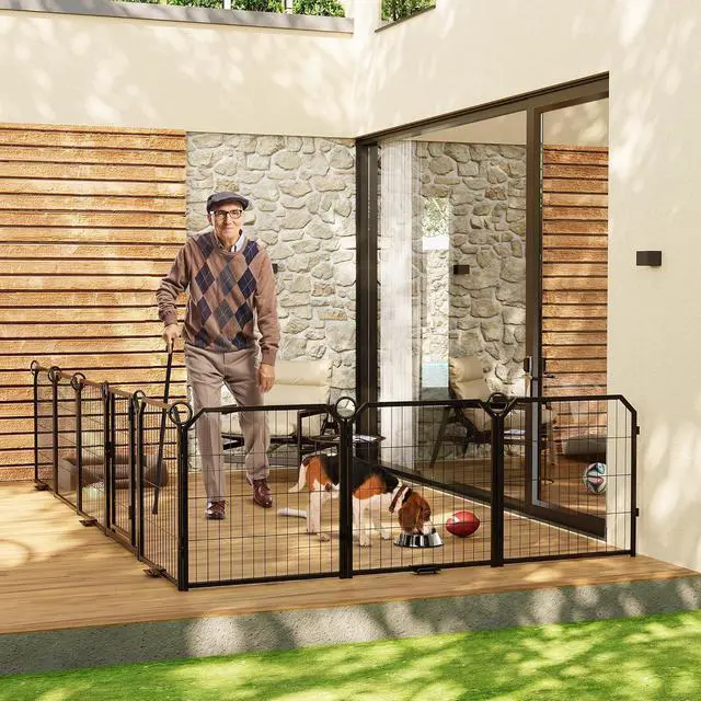 Alt view image 5 of 7 - Patikuin Heavy Duty Anti-Rust Metal Dog Playpen, 16 Panel Exercise Fence with Gate, Collapsible Portable Pet Pen for Indoor/Outdoor, 24" Heights