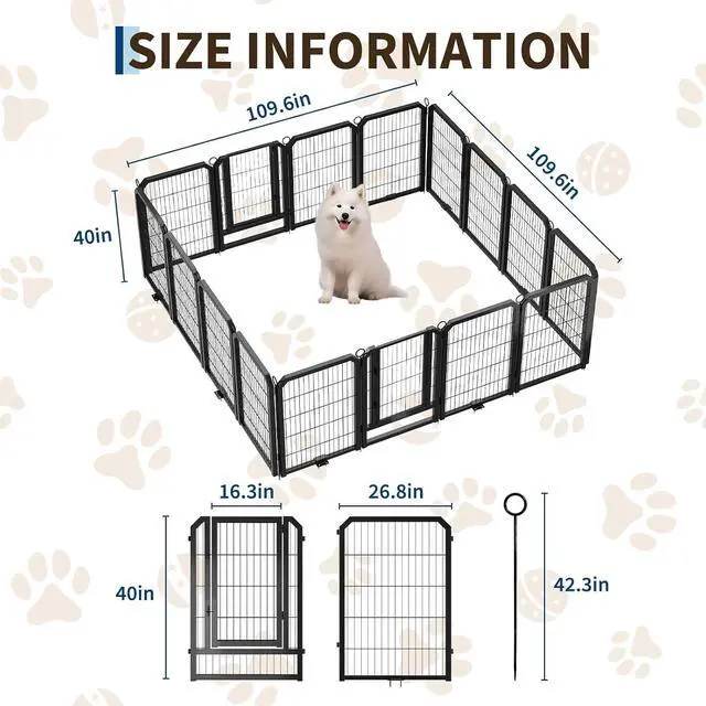 Alt view image 7 of 7 - Patikuin Heavy Duty Anti-Rust Metal Dog Playpen, 16 Panel Exercise Fence with Gate, Collapsible Portable Pet Pen for Indoor/Outdoor, 40" Heights