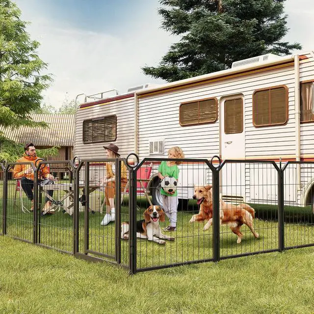 Alt view image 6 of 7 - Patikuin Heavy Duty Anti-Rust Metal Dog Playpen, 16 Panel Exercise Fence with Gate, Collapsible Portable Pet Pen for Indoor/Outdoor, 24" Heights