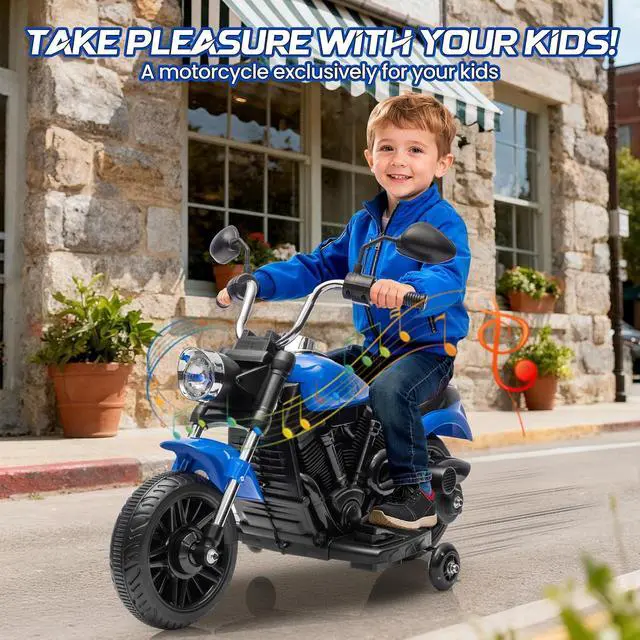 Alt view image 2 of 7 - 12V Electric Motorcycle for Kids, 3-Wheel Ride On Toy w/Detachable Training Wheels, Soft Start, Reverse, Headlight, Horn & Music, Battery Powered Kids Motorcycle for Toddler Boy Girl Ages 3-5, Blue