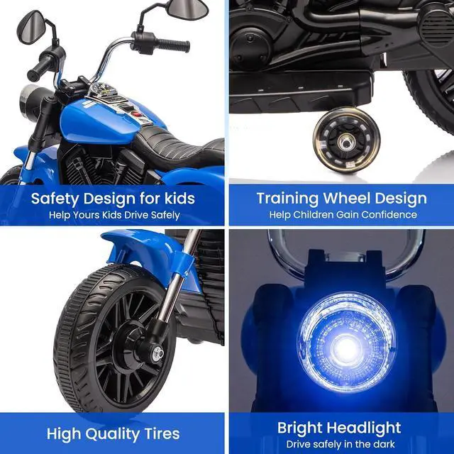 Alt view image 5 of 7 - 12V Electric Motorcycle for Kids, 3-Wheel Ride On Toy w/Detachable Training Wheels, Soft Start, Reverse, Headlight, Horn & Music, Battery Powered Kids Motorcycle for Toddler Boy Girl Ages 3-5, Blue